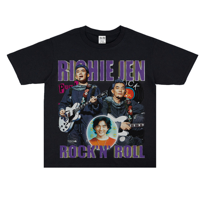 Film Star T Shirt Loose American Retro Street Cotton T-shirt for Men and Women