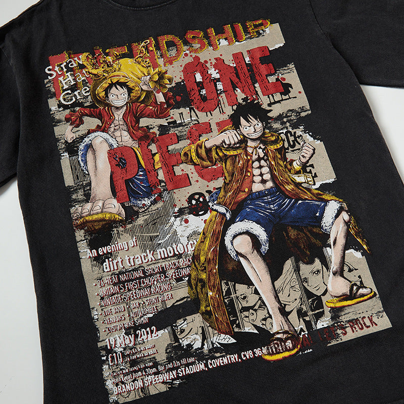 Nyc T Shirt Cartoon Luffy Printed Short Sleeve T-Shirt Loose Top