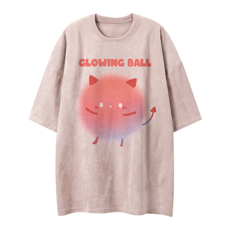 US drip outfits Summer Vintage Round Ball Elf Casual Loose Short Sleeve T-Shirts