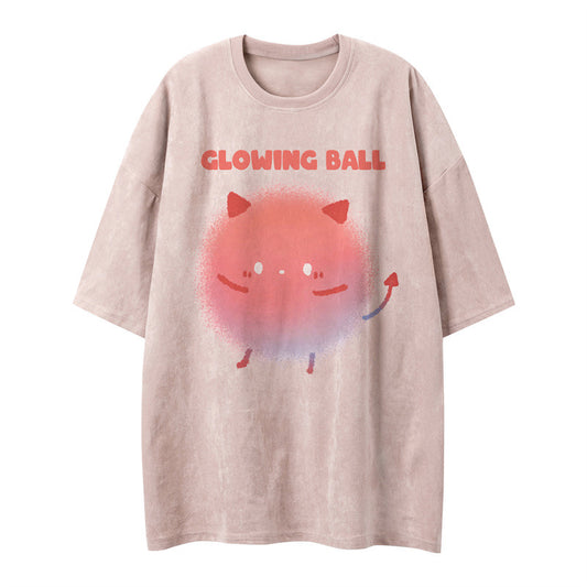 US drip outfits Summer Vintage Round Ball Elf Casual Loose Short Sleeve T-Shirts