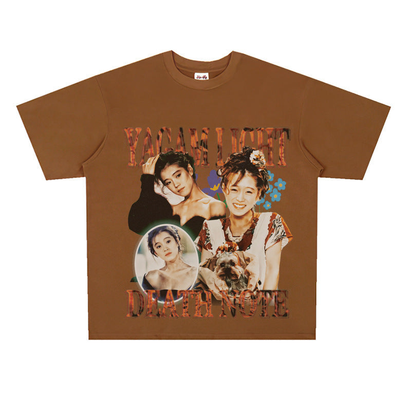 Film Star T Shirt Popular Female Singer Akina Nakamori People Loose Heavy Retro Street T-shirt Men and Women