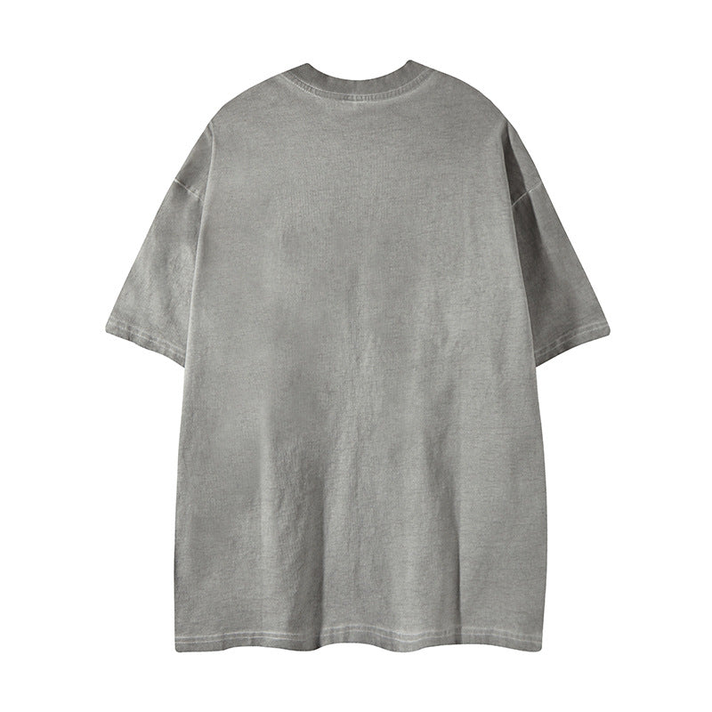 Distorted vintage summer retro washed old short sleeve t-shirt