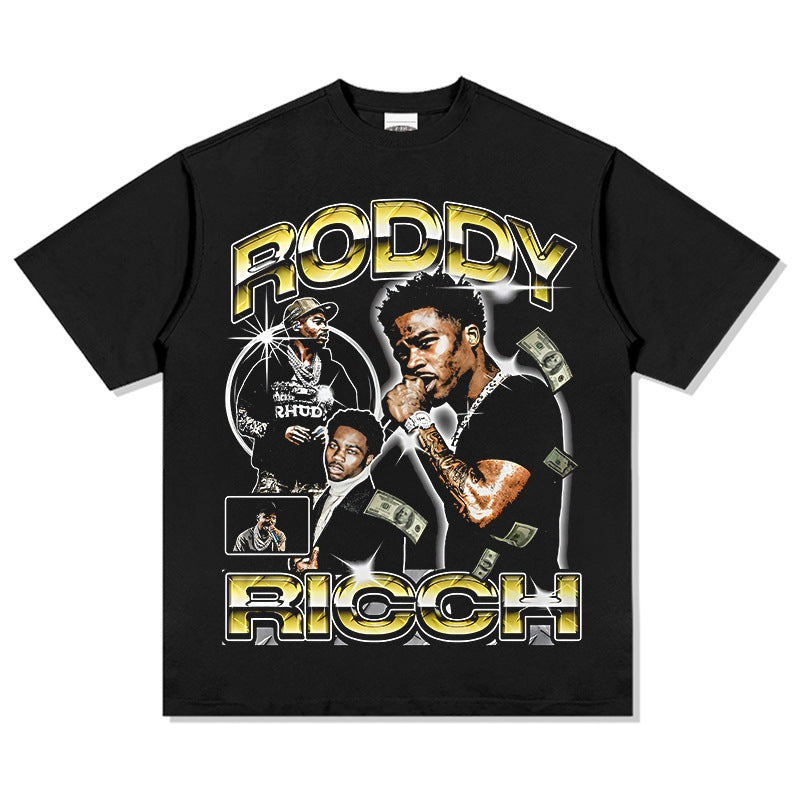 Marcas streetwear usa vintage hip hop roddy ricch print short sleeve t-shirt