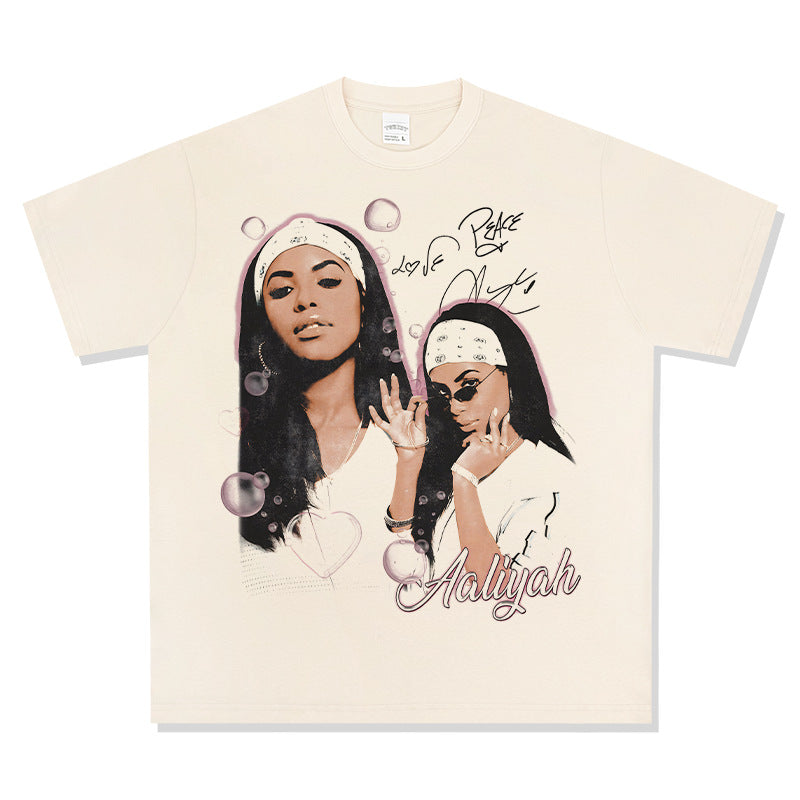 Streetwear masculino summer vintage AALIYAH print short sleeve t-shirt