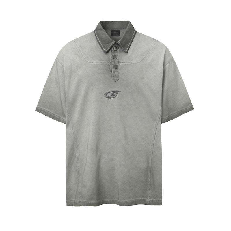 Stone Washed T shirt Vintage Washed Polo Shirt Lapel Short Sleeve Shirt