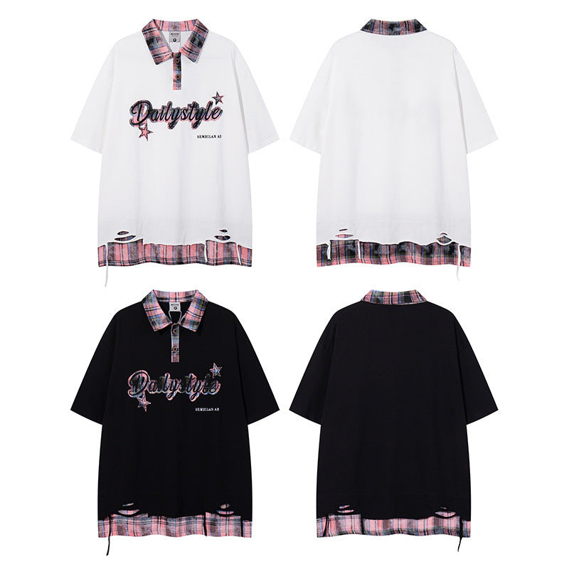 Camisetas streetwear Summer Vintage Ripped Casual Loose Short Sleeve T-Shirt