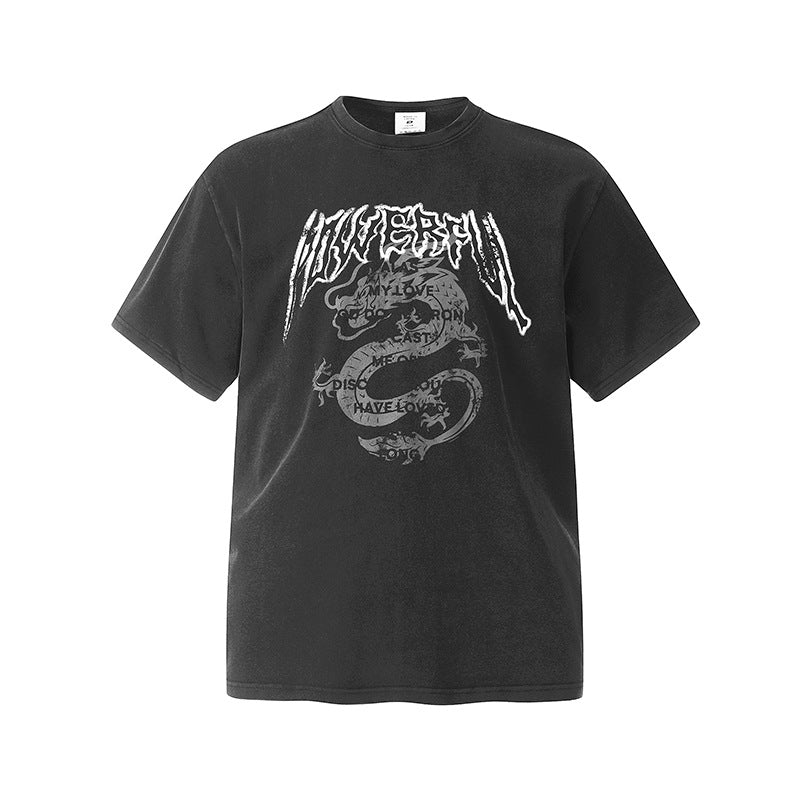 Marcas De Streetwear Vintage Old Dragon Print Short Sleeve T-Shirt