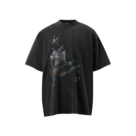 Hip Hop Clothing Summer Vintage Figure Print Loose Short Sleeve T-Shirt