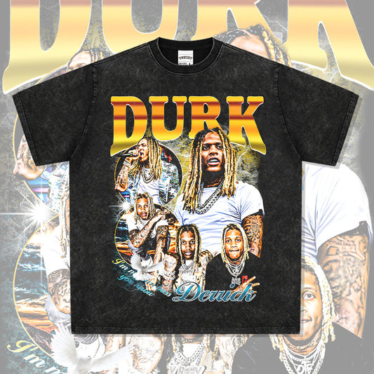 Outfit streetwear vintage, hip hop Lil Durk print short sleeve t-shirt