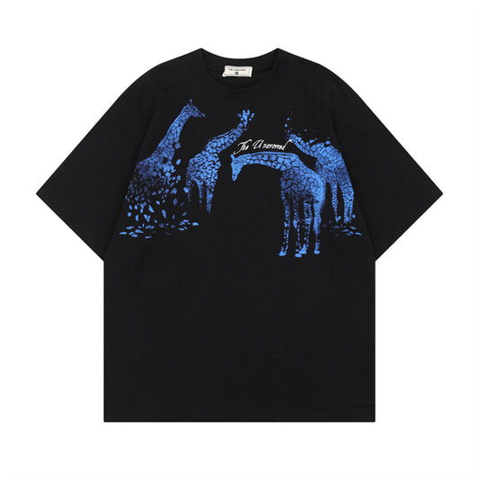 US drip outfits summer vintage giraffe print casual loose short sleeve T-Shirts