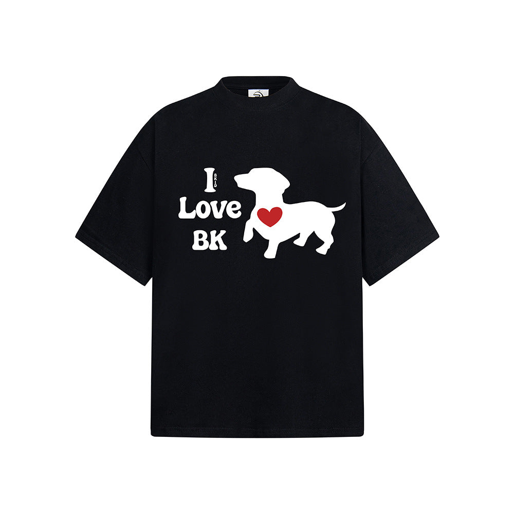 Hip Hop Clothes New York Short Sleeve T-Shirt Summer Puppy Print Crew Neck Top