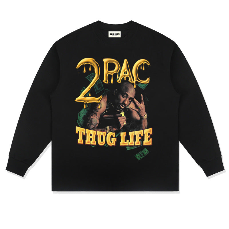 Cool t rapper BC 2Pac figure pike hip hop oversize vintage print short sleeve t-shirt
