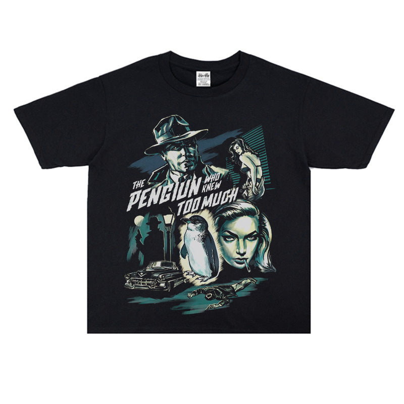 Film Star T Shirt Movie The Man Who Knew Too Much Pure Cotton Loose Short Sleeve American Retro Trendy T-shirt Men