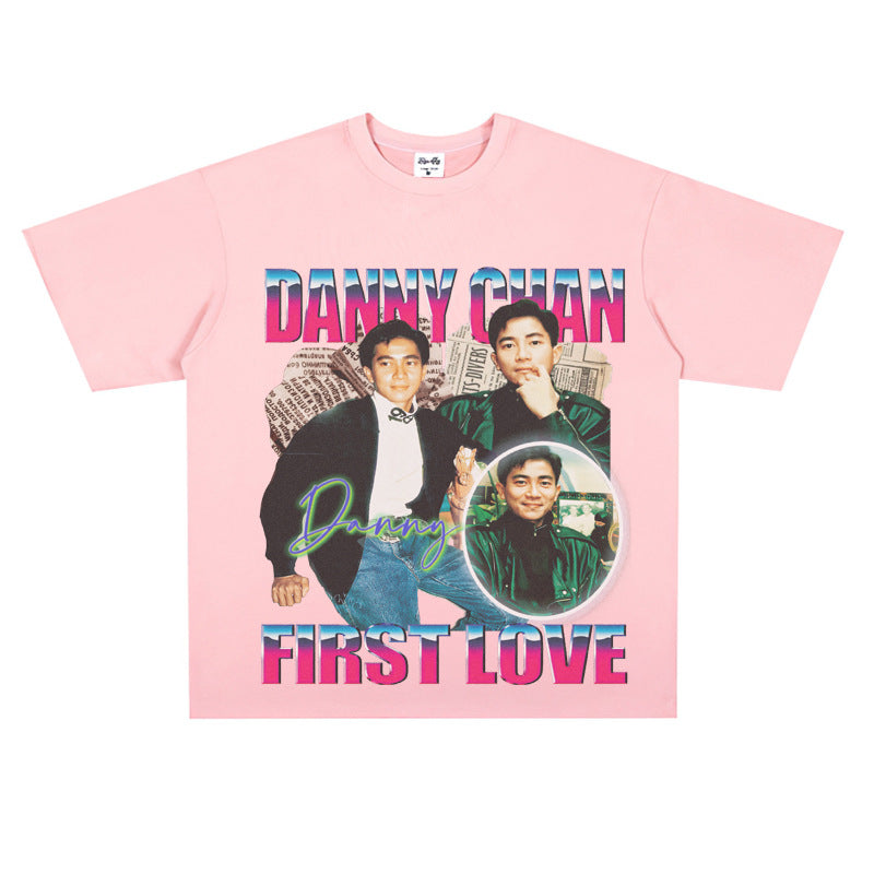 Film Star T Shirt Singer Danny Chan Printed Loose Cotton American T-shirt