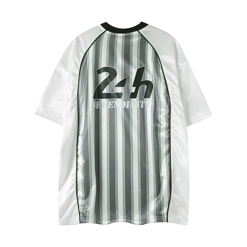 New York Hip Hop Style Vertical Stripe Letter Print V-Neck T-Shirt