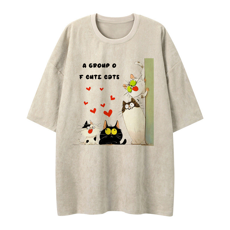 US drip outfits Summer Vintage Cartoon Casual Loose Short Sleeve T-Shirts