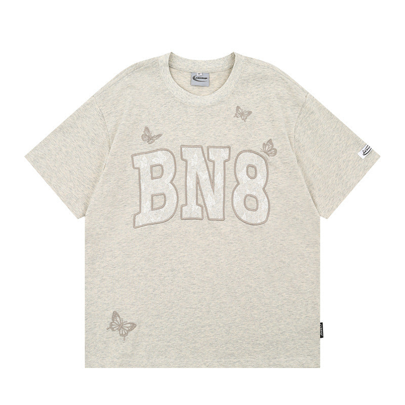 US drip outfits Summer Vintage Embroidery Meter Casual Loose Short Sleeve T-Shirts