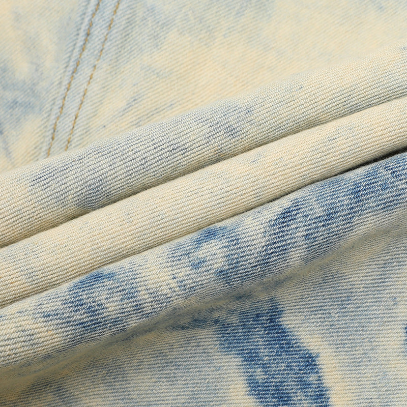 Stone Wash T shirt tie-dye gradual change washed old denim short sleeves