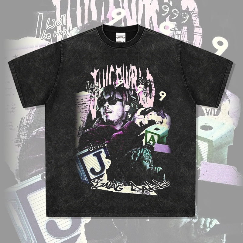 Cool t rapper Juice Wrld hip hop singer print short sleeve t-shirt