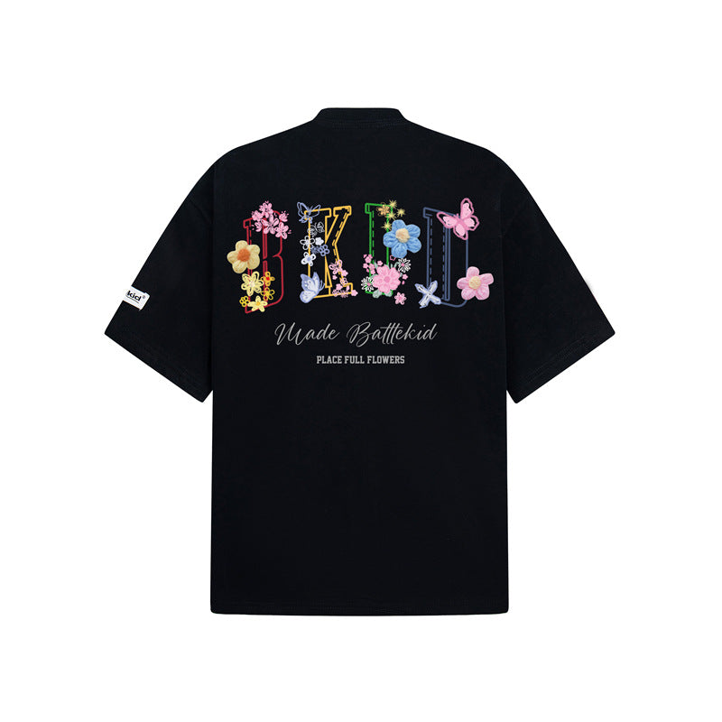 Casual Street Wear Vintage Flower Butterfly Summer Short Sleeve T-Shirt