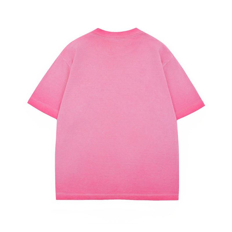 US drip outfits summer retro gradual change letter casual loose short sleeve T-Shirts