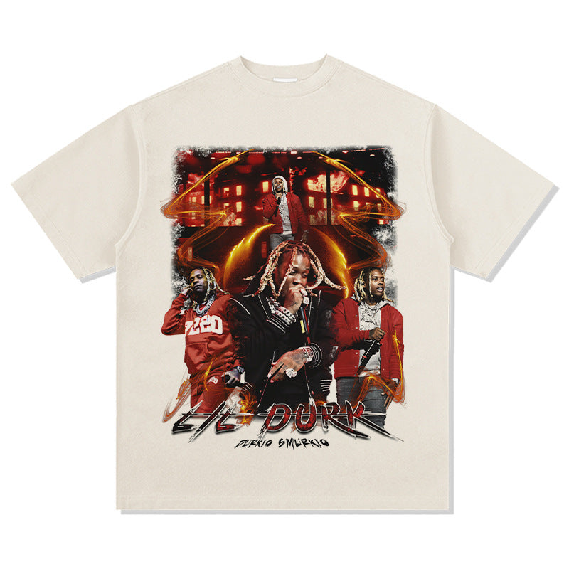 Streetwear masculino vintage hip hop Lil Durk print short sleeve t-shirt