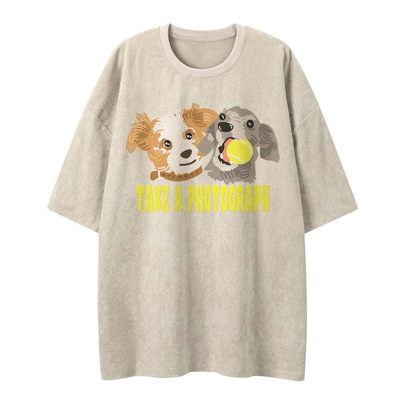 US drip outfits Summer Vintage Can Dog Casual Loose Short Sleeve T-Shirts