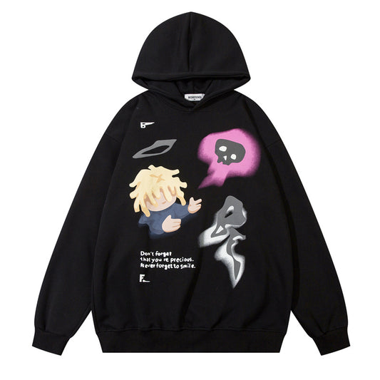 Streetwear Hoodie Cartoon Character Graffiti Print Hooded Sweater Loose Hip Hop