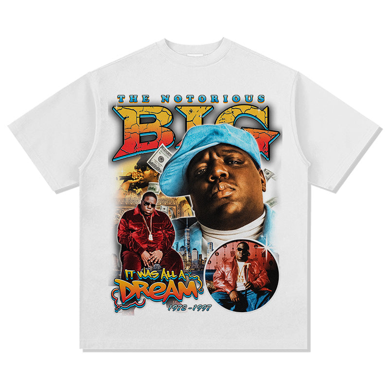 Streetwear masculino vintage hip hop Biggie Smalls print short sleeve t-shirt