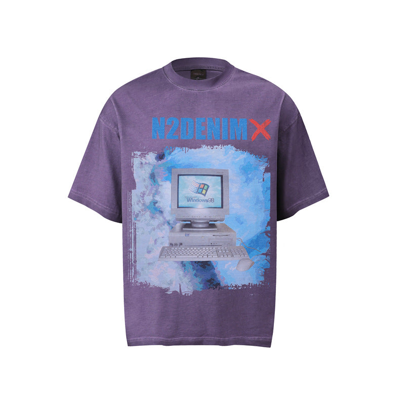 Stone Wash T shirt old short sleeve T-shirt oversize loose print T-shirt