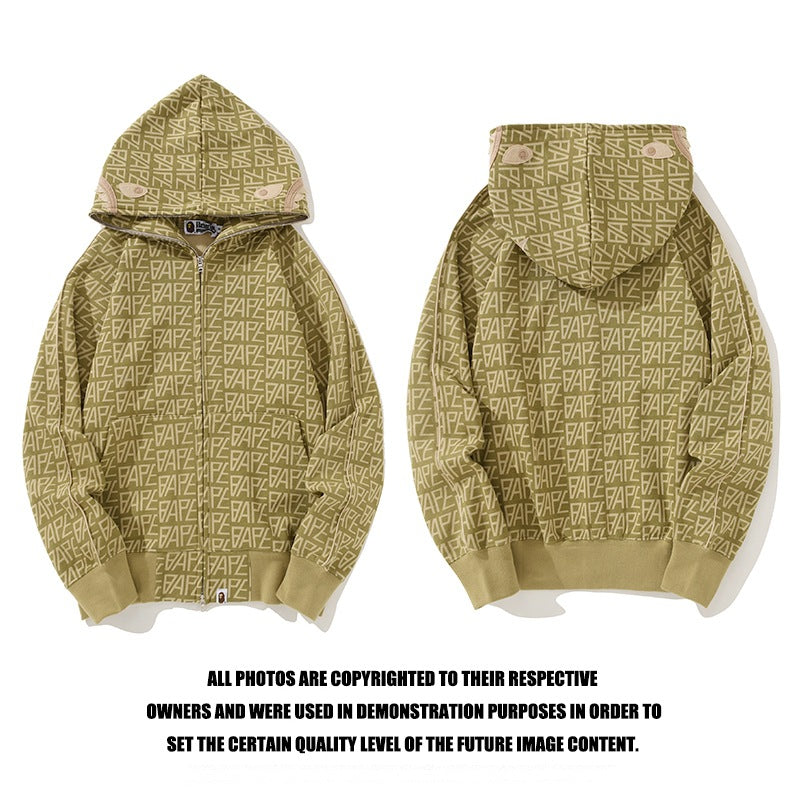 Ape Hoodie Camouflage Ape Embroidery Shark Mouth Hooded Cardigan Sweater Jacket