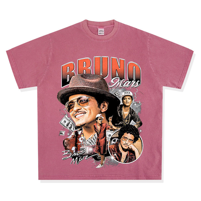 New york hip hop shop vintage singer bruno mars short sleeve t-shirt water
