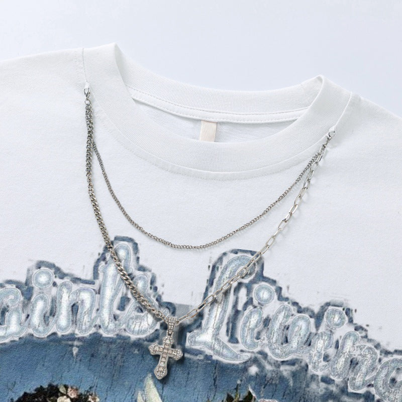 US drip outfits summer vintage angel kid print casual loose short sleeve T-Shirts