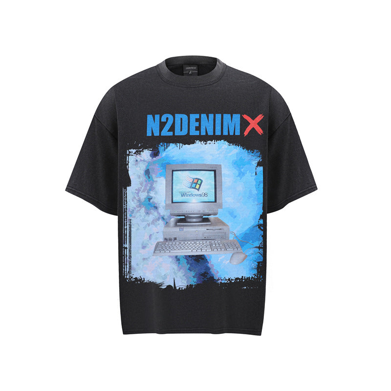 Stone Wash T shirt old short sleeve T-shirt oversize loose print T-shirt
