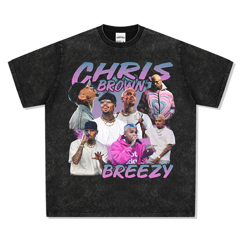 New york hip hop shop vintage hip hop chris brown print short sleeve t-shirt