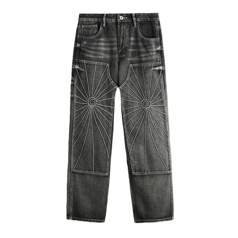 1990 Fashion Jeans Embroidered Spider Web Casual Loose Jeans