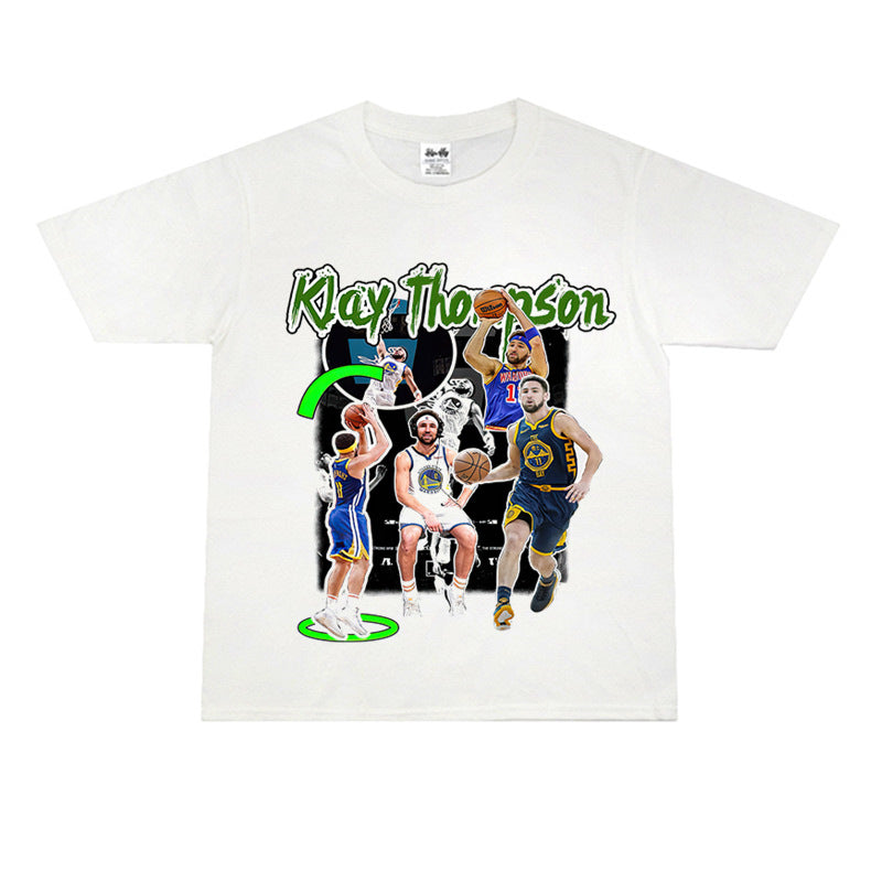 Film Star T Shirt Klaythompson Washed Distressed Printed American T-Shirt Retro Loose Short Sleeve