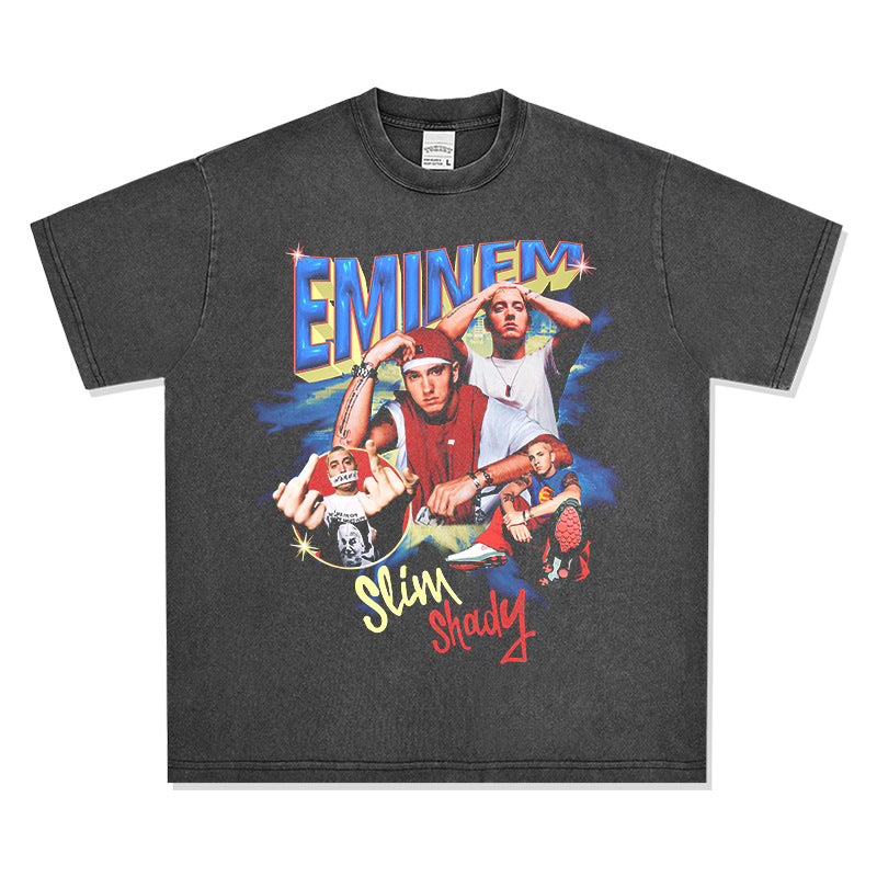 Streetwear masculino vintage hip hop Eminem print short sleeve t-shirt