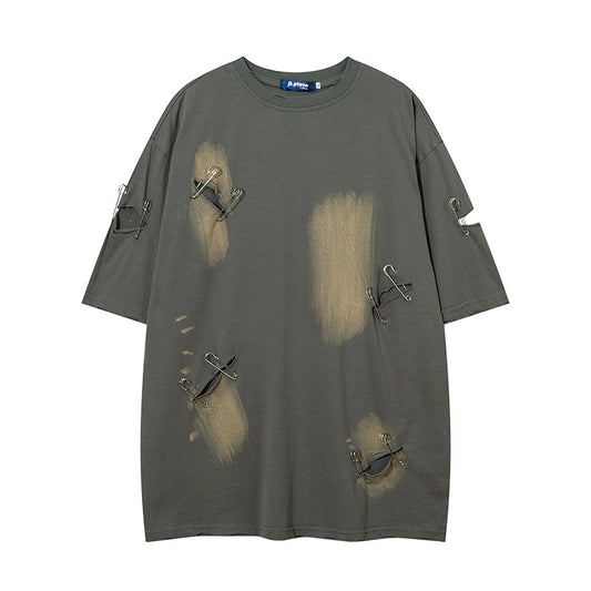 1990 Fashion T-Shirt Retro Old Ripped Short Sleeve T-Shirt