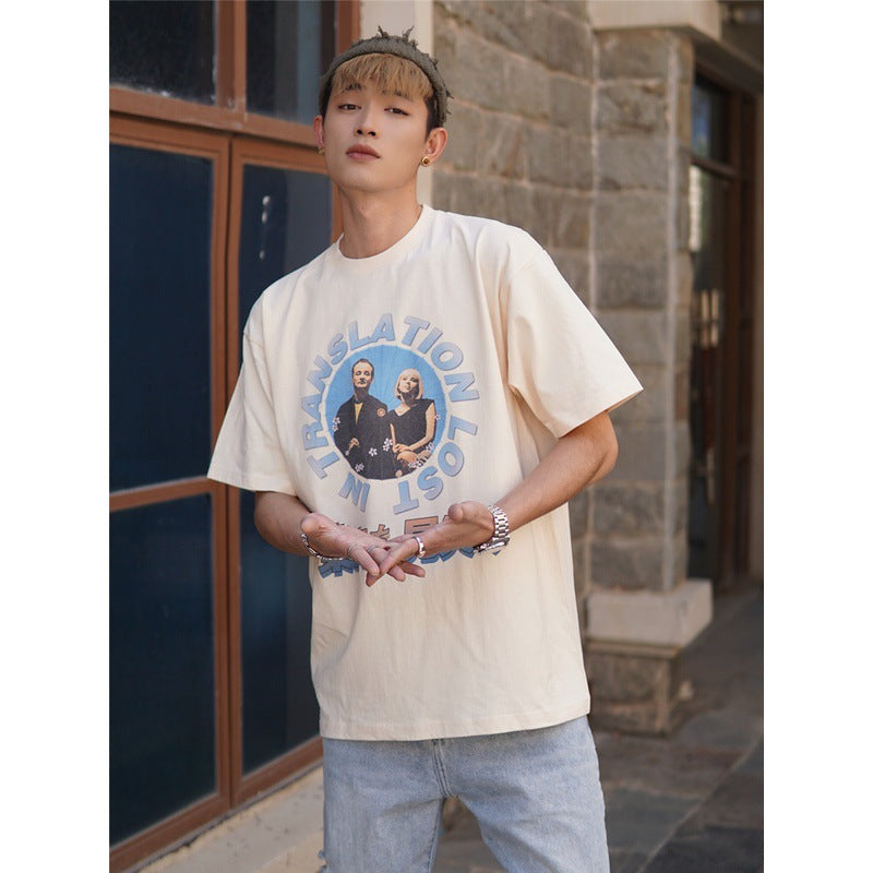 Film Star T Shirt Movie Lost in Tokyo Trendy Cotton Short Sleeve Loose round Neck American Retro T-shirt for Men