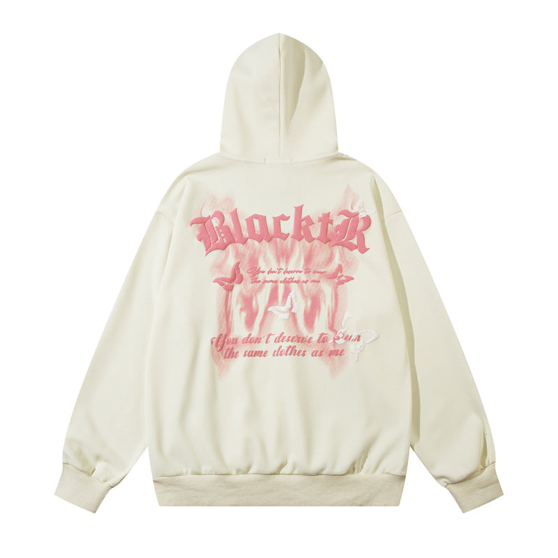 Streetwear Hoodie Butterfly Letter Foam Print Hooded Sweater Autumn Loose