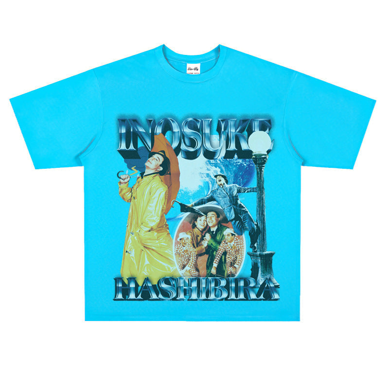 Film Star T Shirt Old Movie Singin'in the Rain Loose Retro Street Pure Cotton American T-shirt Men and Women