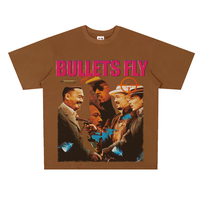 Film Star T Shirt Short Sleeve Retro American Street Heavy Personality T-shirt for Men and Women