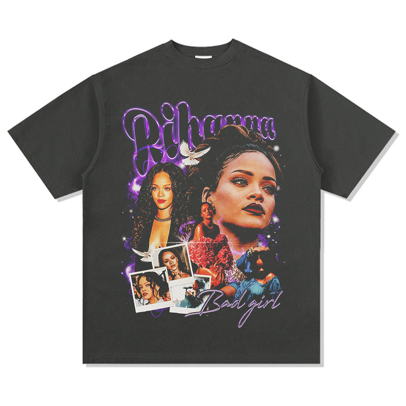 Streetwear masculino hip hop vintage Rihanna print short sleeve t-shirt VINTAGE