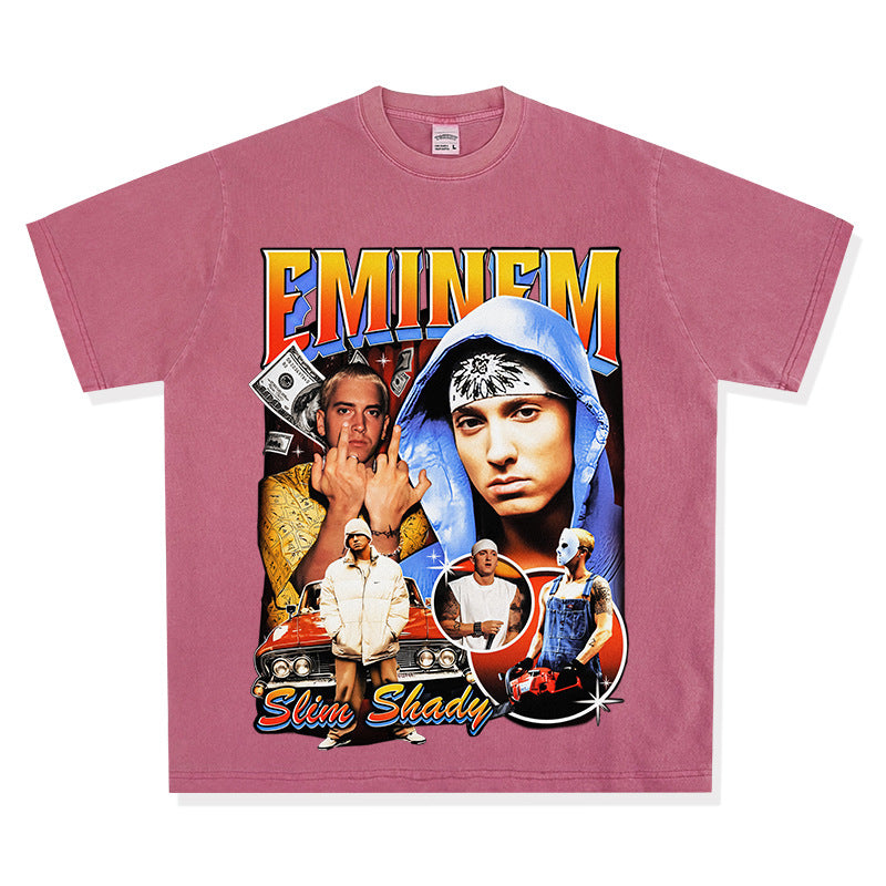 Streetwear masculino vintage hip hop Eminem print short sleeve t-shirt