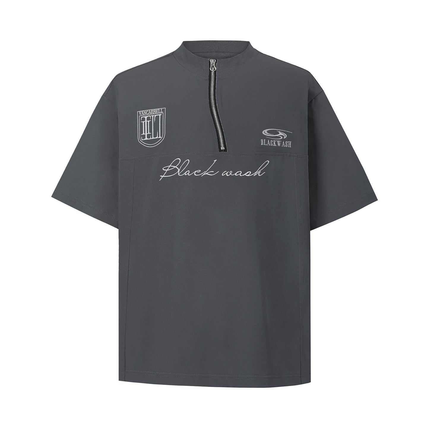 USA Vintage T-Shirt Letter Embroidery Half Zipper Men's Summer Loose