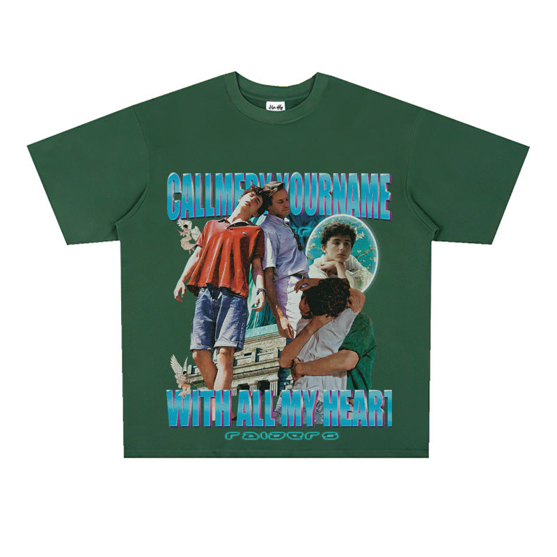 Film Star T Shirt Loose Heavy Retro Street American T-shirt Men and Women