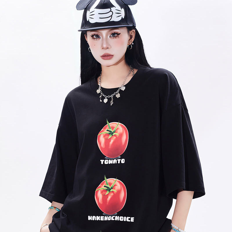 Marcas De Streetwear Vintage Tomato Print Couple Short Sleeve T-Shirt