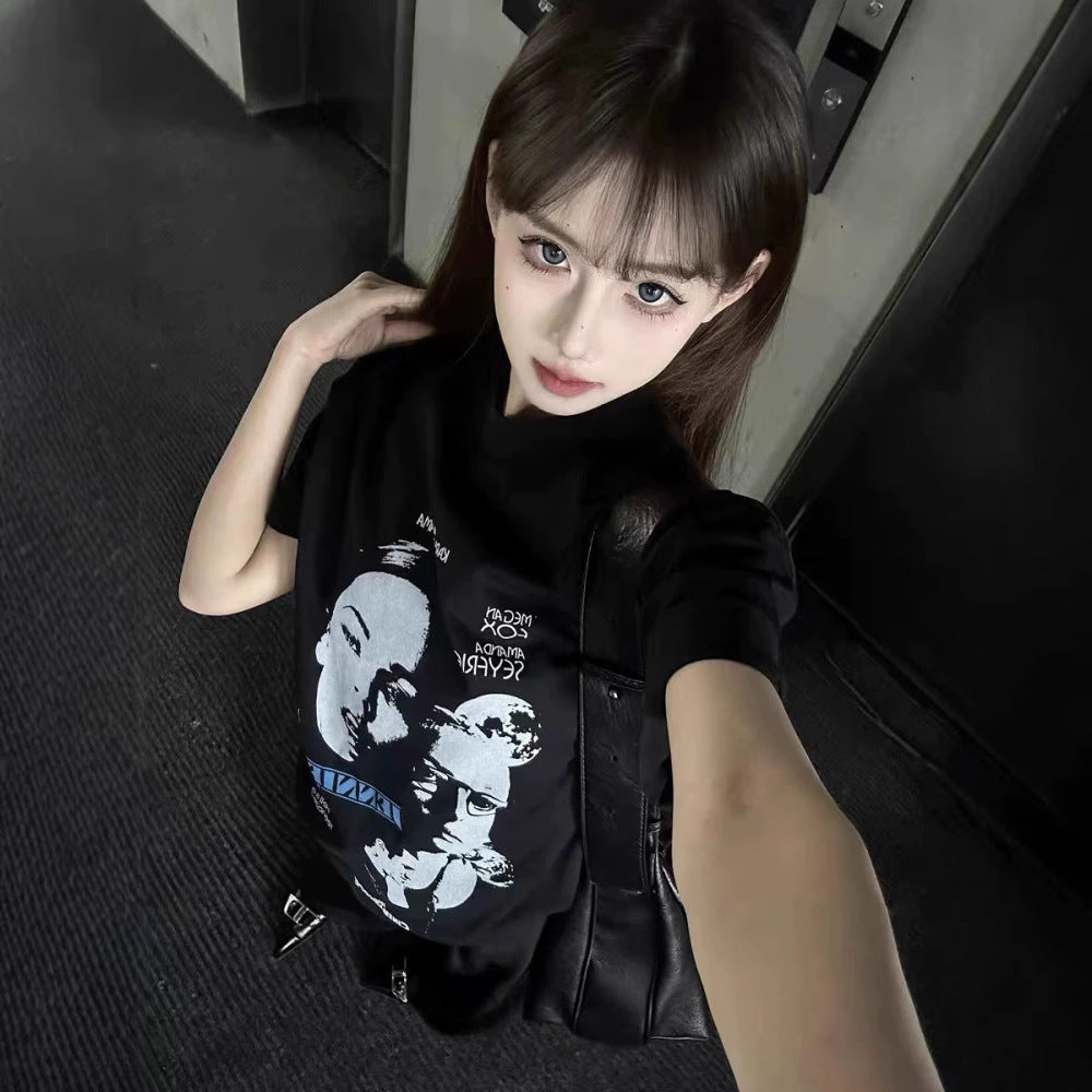 Streetwear Eua t shirt vintage portrait slogan printed Solona fabric cool round neck short sleeve t-shirt