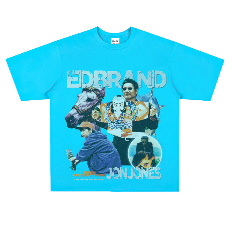 Film Star T Shirt Loose American Retro Heavy round Neck Street T-shirt for Men and Women